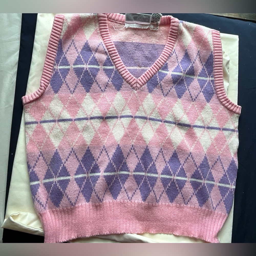 Vintage Andrew St. John Girls Large Pink and Purple Pullover Sweater Vest